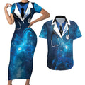 New Zealand Nurses RN Personalised Couples Matching Short Sleeve Bodycon Dress and Hawaiian Shirt Galaxy Stethoscope Maori Motif