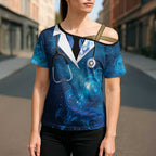 New Zealand Nurses RN Personalised Cross Shoulder Shirt Galaxy Stethoscope Maori Motif