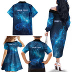 New Zealand Nurses RN Personalised Family Matching Off The Shoulder Long Sleeve Dress and Hawaiian Shirt Galaxy Stethoscope Maori Motif