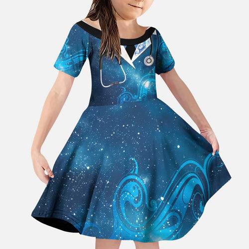 New Zealand Nurses RN Personalised Family Matching Short Sleeve Bodycon Dress and Hawaiian Shirt Galaxy Stethoscope Maori Motif