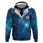 New Zealand Nurses RN Personalised Hoodie Galaxy Stethoscope Maori Motif