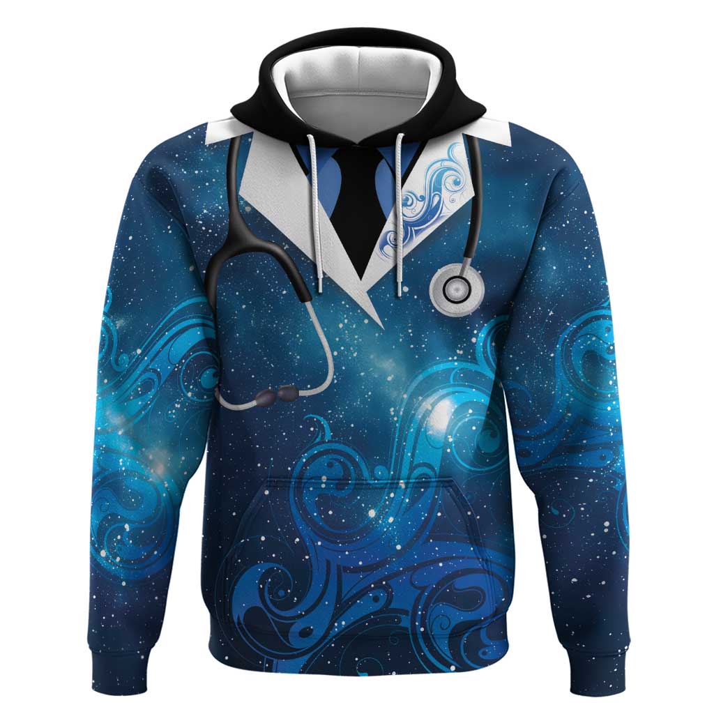 New Zealand Nurses RN Personalised Hoodie Galaxy Stethoscope Maori Motif