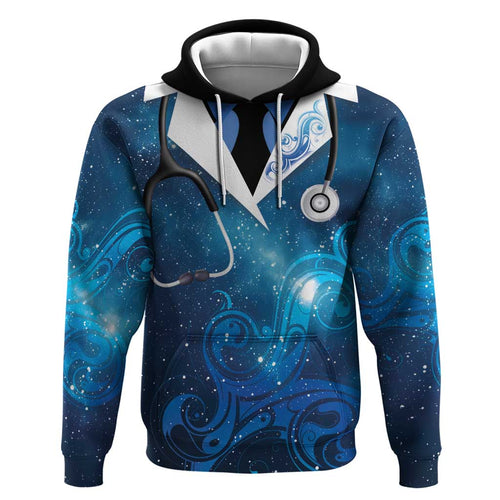 New Zealand Nurses RN Personalised Hoodie Galaxy Stethoscope Maori Motif