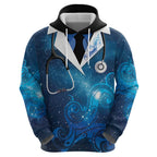 New Zealand Nurses RN Personalised Hoodie Galaxy Stethoscope Maori Motif