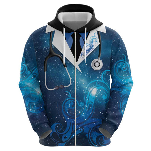 New Zealand Nurses RN Personalised Hoodie Galaxy Stethoscope Maori Motif