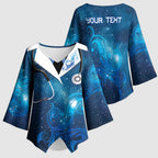 New Zealand Nurses RN Personalised Kimono Sleeve Blouse Galaxy Stethoscope Maori Motif