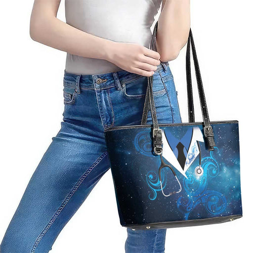 New Zealand Nurses RN Leather Tote Bag Galaxy Stethoscope Maori Motif