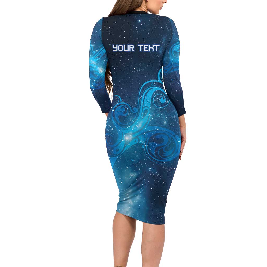 New Zealand Nurses RN Personalised Long Sleeve Bodycon Dress Galaxy Stethoscope Maori Motif