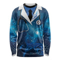 New Zealand Nurses RN Personalised Long Sleeve Shirt Galaxy Stethoscope Maori Motif