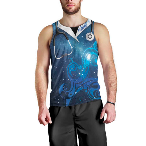 New Zealand Nurses RN Personalised Men Tank Top Galaxy Stethoscope Maori Motif