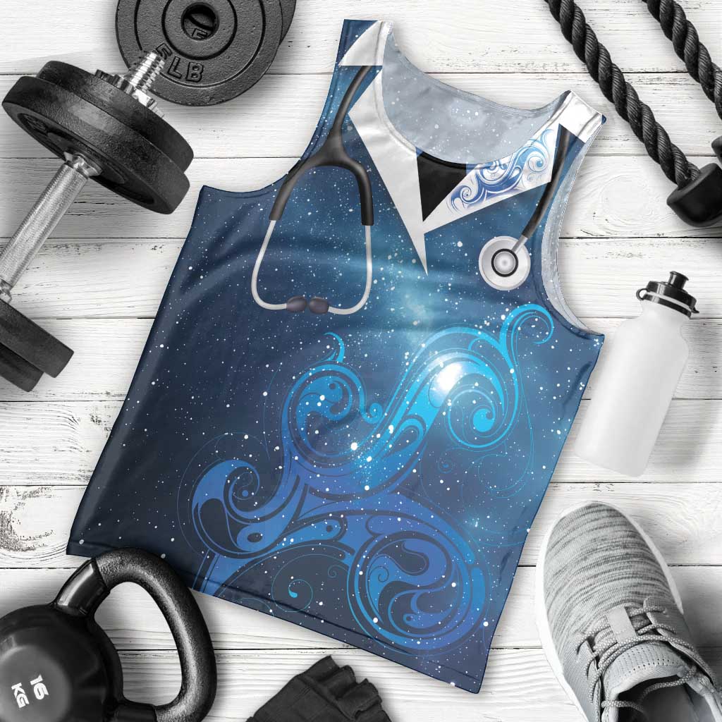 New Zealand Nurses RN Personalised Men Tank Top Galaxy Stethoscope Maori Motif