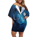 New Zealand Nurses RN Personalised Off Shoulder Short Dress Galaxy Stethoscope Maori Motif