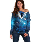 New Zealand Nurses RN Personalised Off Shoulder Sweater Galaxy Stethoscope Maori Motif