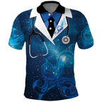 New Zealand Nurses RN Personalised Polo Shirt Galaxy Stethoscope Maori Motif