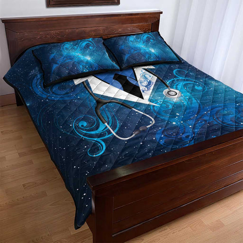 New Zealand Nurses RN Quilt Bed Set Galaxy Stethoscope Maori Motif