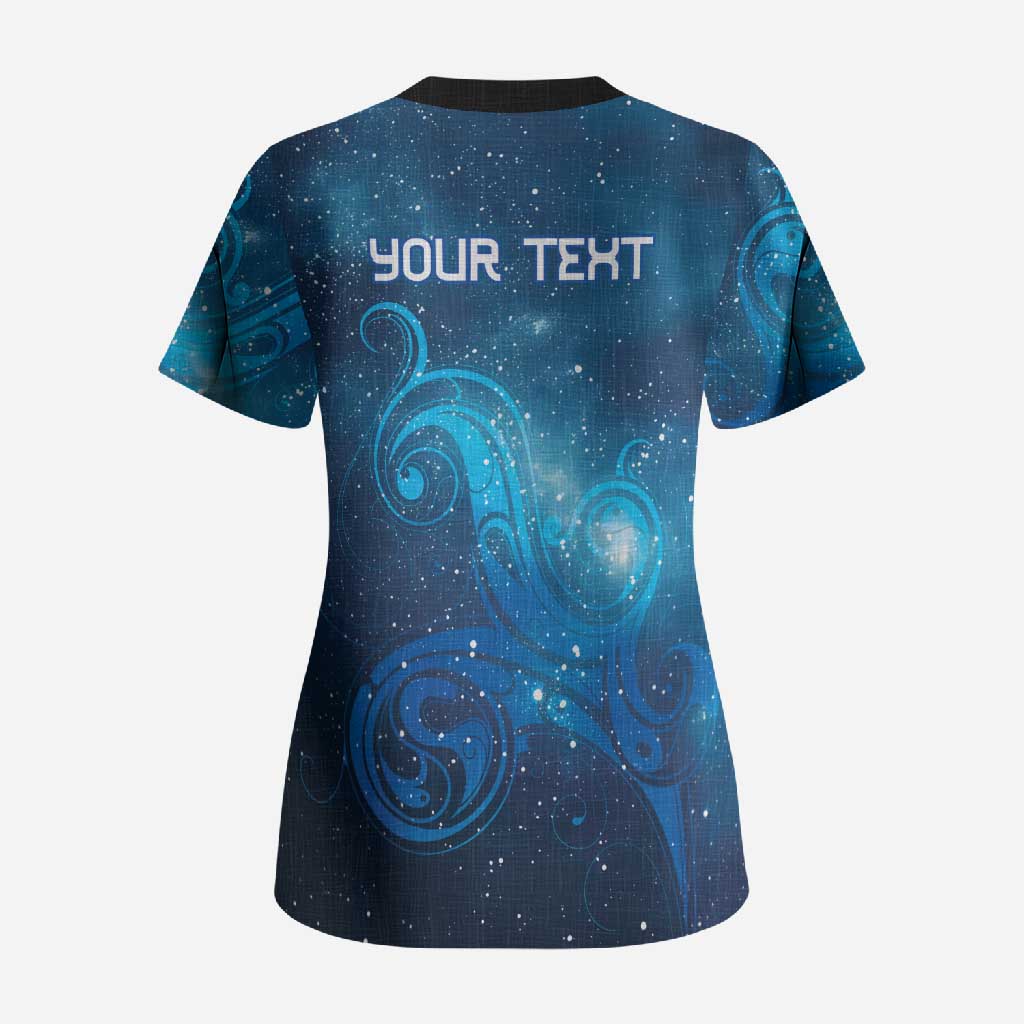 New Zealand Nurses RN Personalised Scrub Top Galaxy Stethoscope Maori Motif