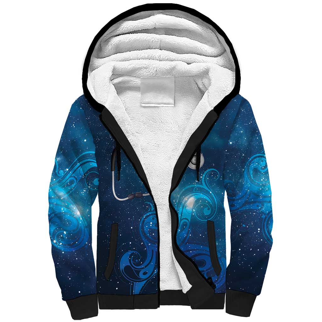 New Zealand Nurses RN Personalised Sherpa Hoodie Galaxy Stethoscope Maori Motif