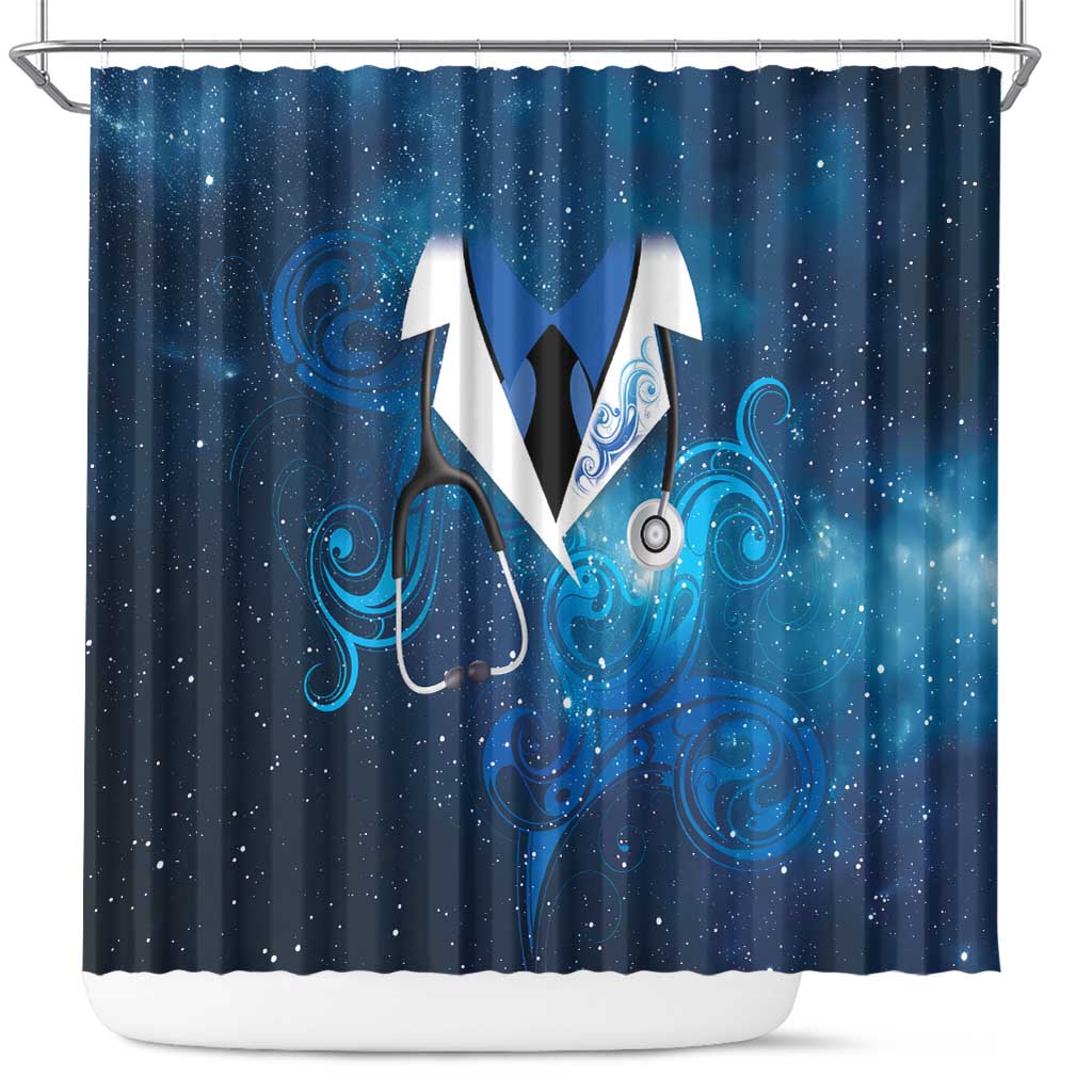 New Zealand Nurses RN Shower Curtain Galaxy Stethoscope Maori Motif
