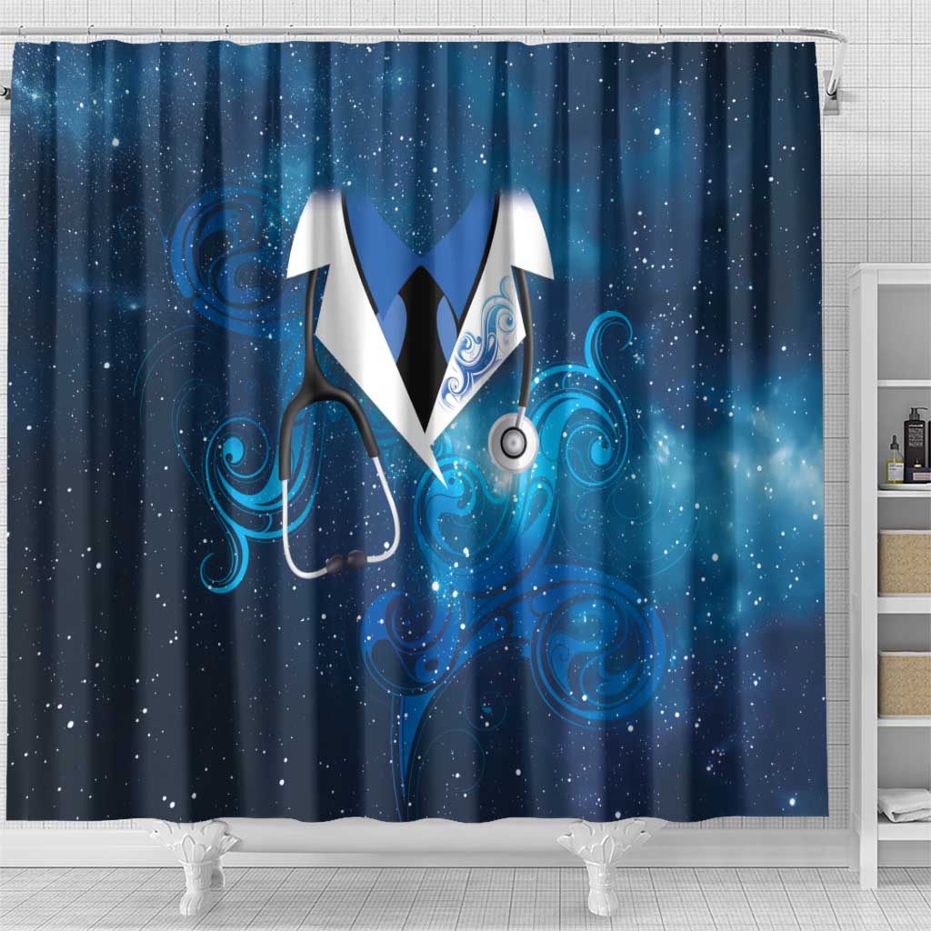 New Zealand Nurses RN Shower Curtain Galaxy Stethoscope Maori Motif