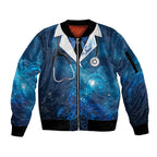New Zealand Nurses RN Personalised Sleeve Zip Bomber Jacket Galaxy Stethoscope Maori Motif