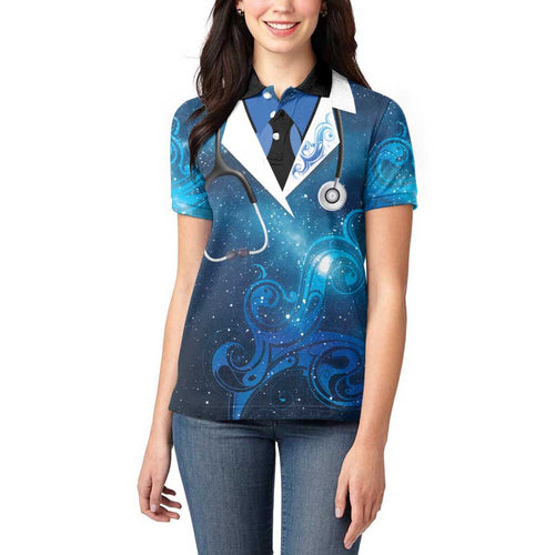 New Zealand Nurses RN Personalised Women Polo Shirt Galaxy Stethoscope Maori Motif