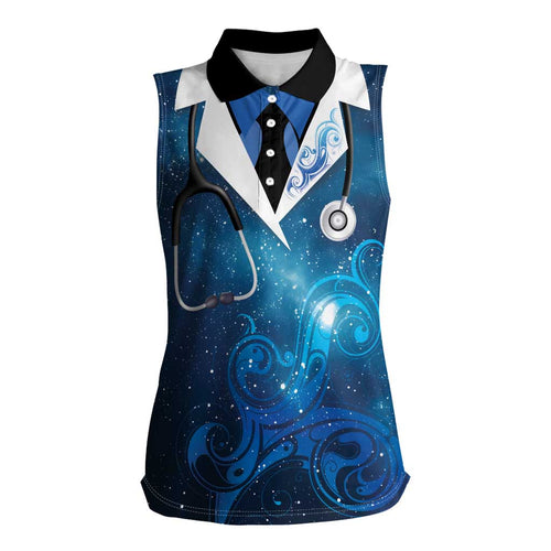New Zealand Nurses RN Personalised Women Sleeveless Polo Shirt Galaxy Stethoscope Maori Motif