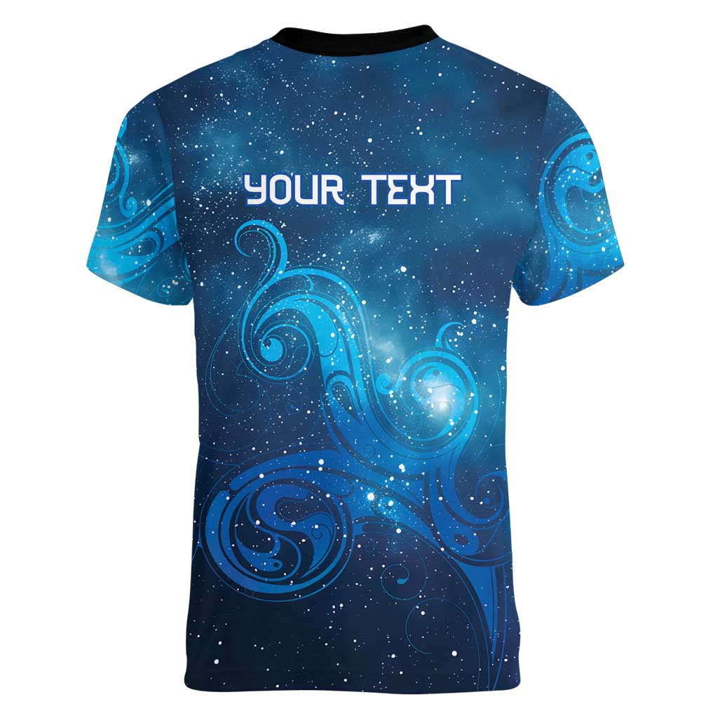New Zealand Nurses RN Personalised Women V-Neck T-Shirt Galaxy Stethoscope Maori Motif