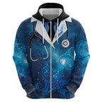 New Zealand Nurses RN Personalised Zip Hoodie Galaxy Stethoscope Maori Motif