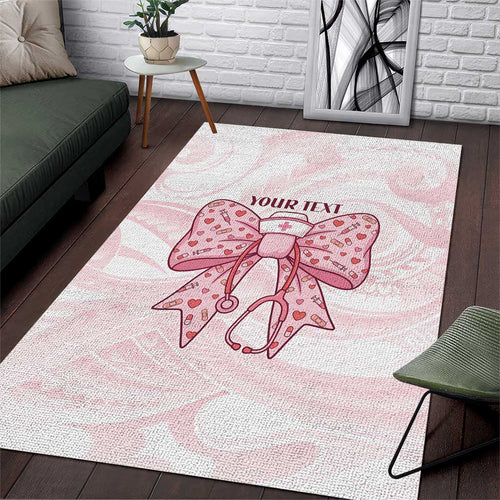 New Zealand Nurses RN Personalised Area Rug Pink Stethoscope Coquette Bow Maori Motif