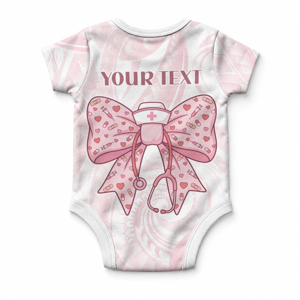 New Zealand Nurses RN Personalised Baby Onesie Pink Stethoscope Coquette Bow Maori Motif