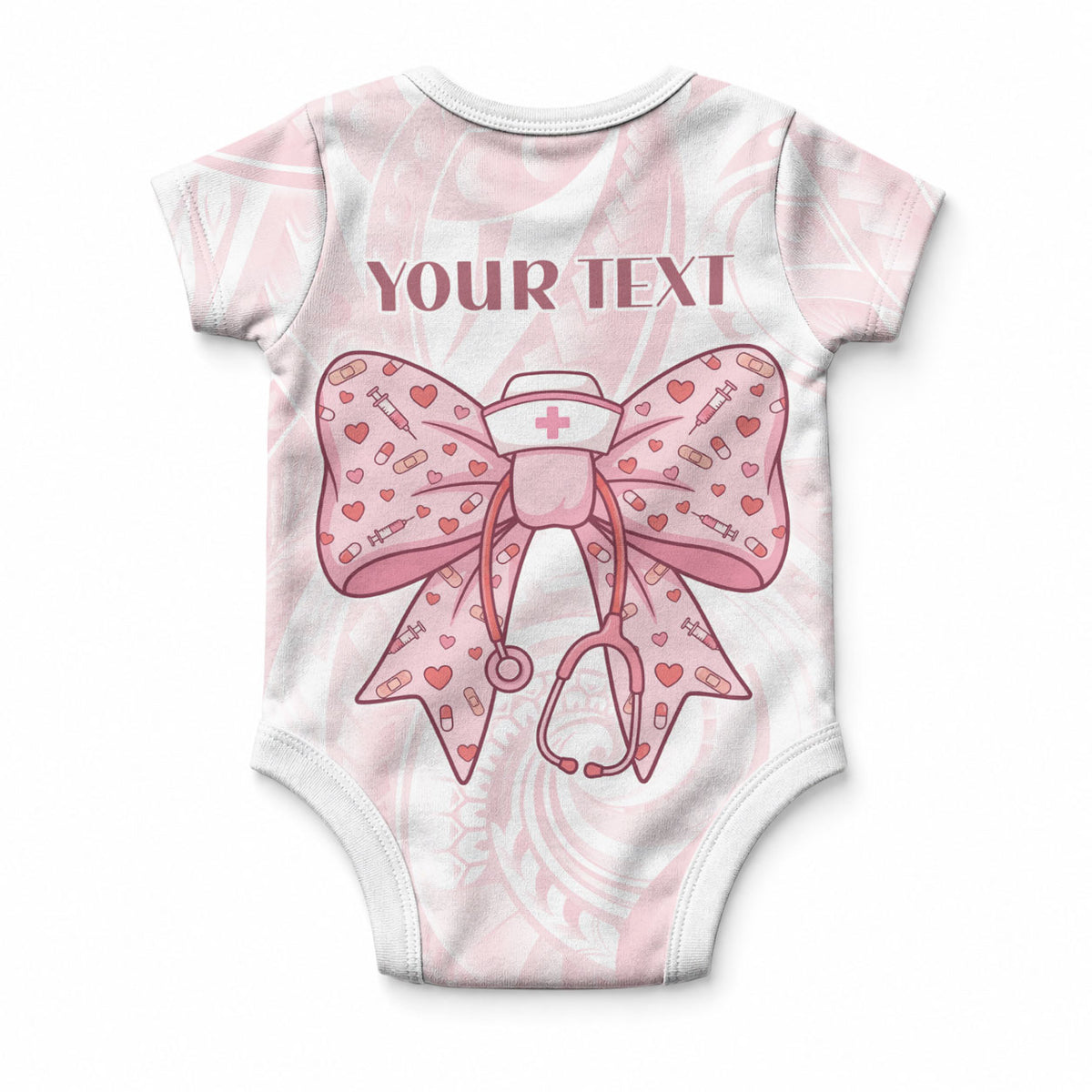 New Zealand Nurses RN Personalised Baby Onesie Pink Stethoscope Coquette Bow Maori Motif