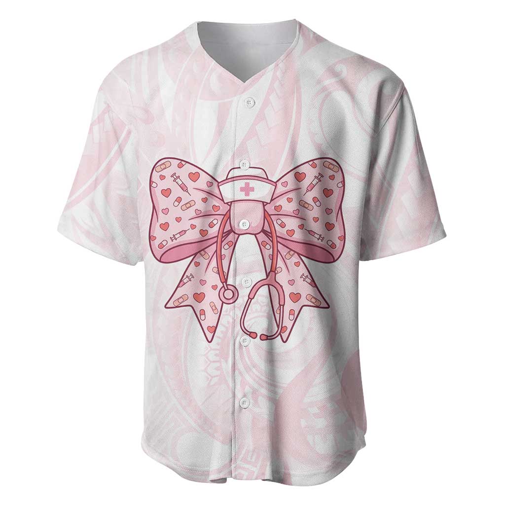 New Zealand Nurses RN Personalised Baseball Jersey Pink Stethoscope Coquette Bow Maori Motif