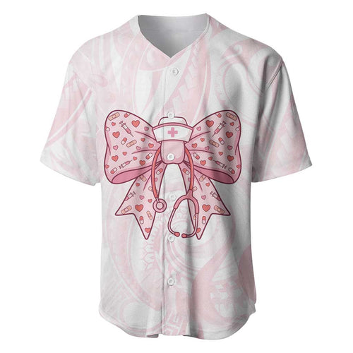 New Zealand Nurses RN Personalised Baseball Jersey Pink Stethoscope Coquette Bow Maori Motif