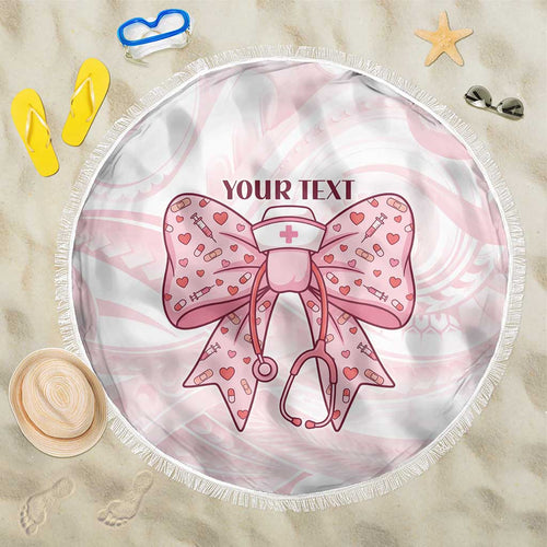 New Zealand Nurses RN Personalised Beach Blanket Pink Stethoscope Coquette Bow Maori Motif