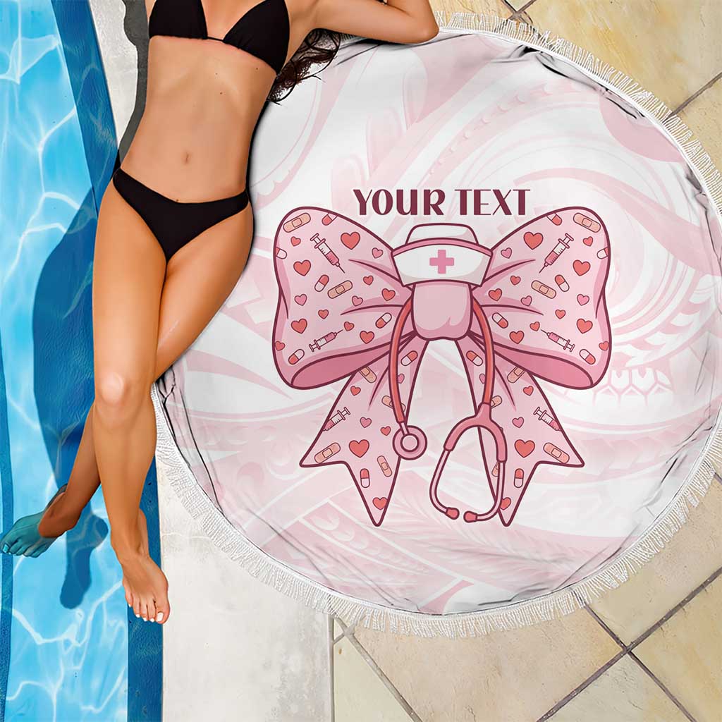 New Zealand Nurses RN Personalised Beach Blanket Pink Stethoscope Coquette Bow Maori Motif