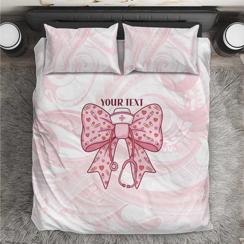 New Zealand Nurses RN Personalised Bedding Set Pink Stethoscope Coquette Bow Maori Motif