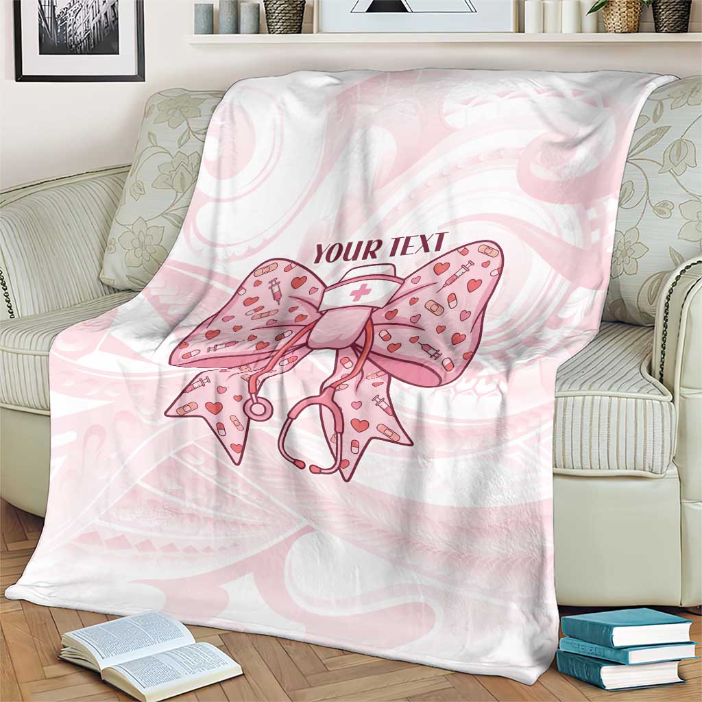 New Zealand Nurses RN Personalised Blanket Pink Stethoscope Coquette Bow Maori Motif