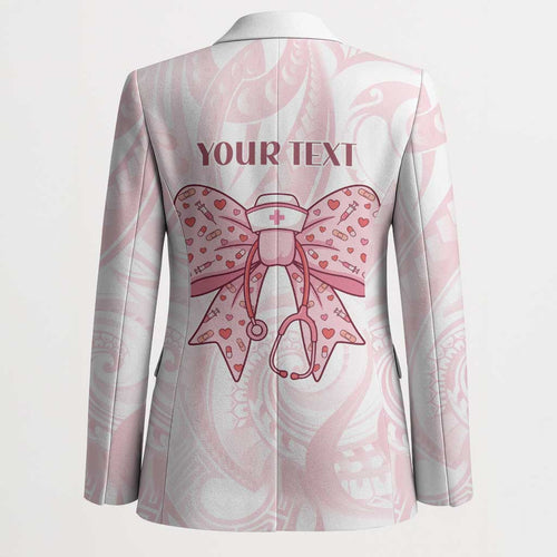 New Zealand Nurses RN Personalised Blazer Pink Stethoscope Coquette Bow Maori Motif