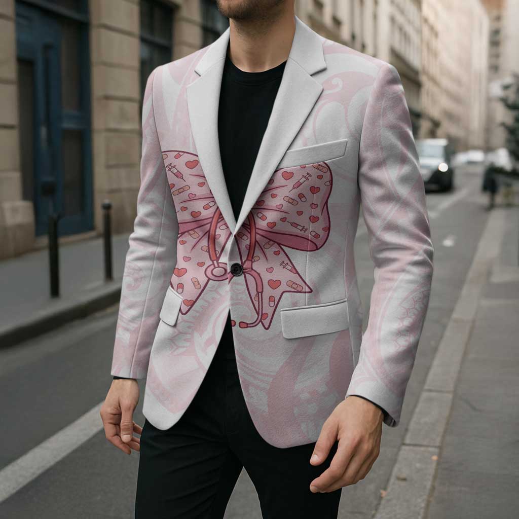 New Zealand Nurses RN Personalised Blazer Pink Stethoscope Coquette Bow Maori Motif