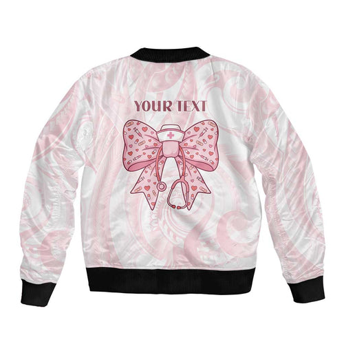 New Zealand Nurses RN Personalised Bomber Jacket Pink Stethoscope Coquette Bow Maori Motif