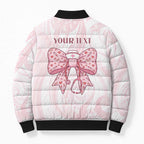 New Zealand Nurses RN Personalised Bomber Puffer Jacket Pink Stethoscope Coquette Bow Maori Motif