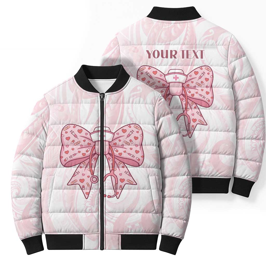 New Zealand Nurses RN Personalised Bomber Puffer Jacket Pink Stethoscope Coquette Bow Maori Motif