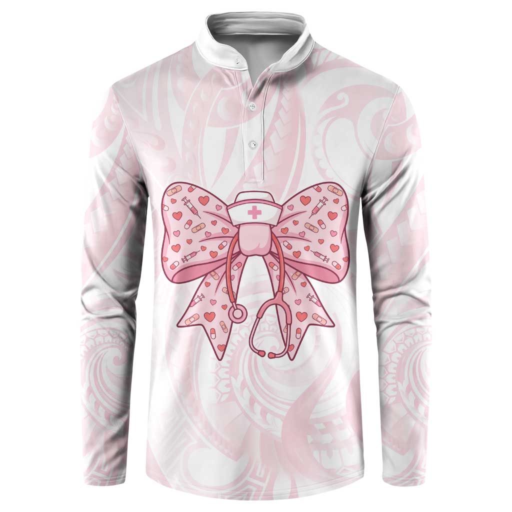 New Zealand Nurses RN Personalised Button Sweatshirt Pink Stethoscope Coquette Bow Maori Motif