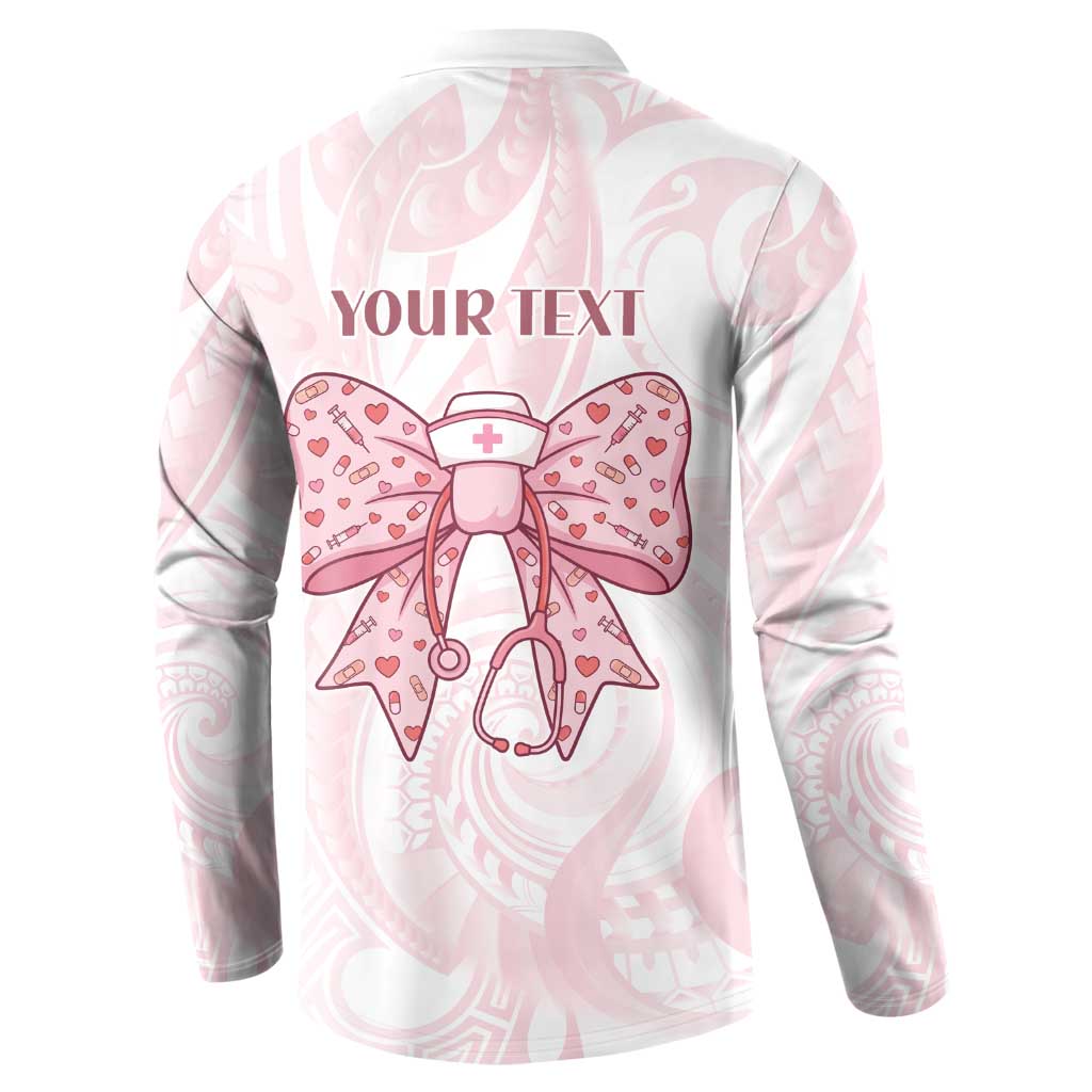 New Zealand Nurses RN Personalised Button Sweatshirt Pink Stethoscope Coquette Bow Maori Motif