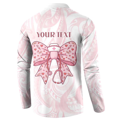 New Zealand Nurses RN Personalised Button Sweatshirt Pink Stethoscope Coquette Bow Maori Motif