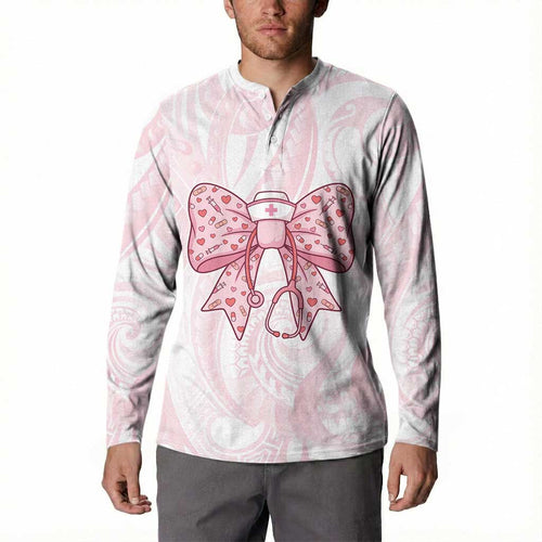New Zealand Nurses RN Personalised Button Sweatshirt Pink Stethoscope Coquette Bow Maori Motif