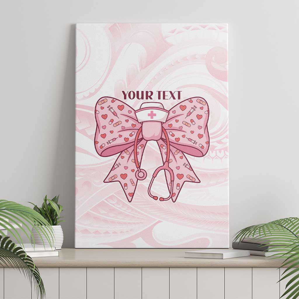 New Zealand Nurses RN Personalised Canvas Wall Art Pink Stethoscope Coquette Bow Maori Motif