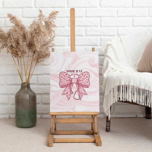 New Zealand Nurses RN Personalised Canvas Wall Art Pink Stethoscope Coquette Bow Maori Motif