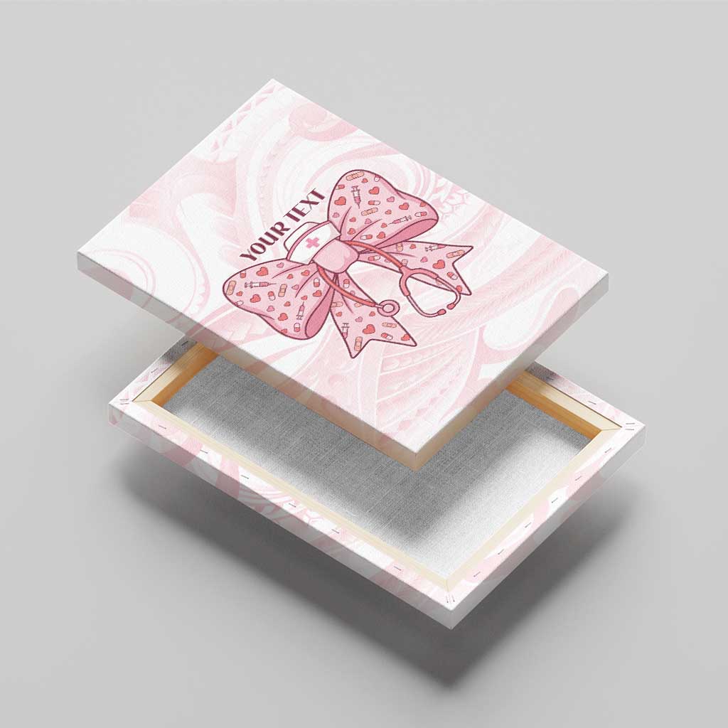 New Zealand Nurses RN Personalised Canvas Wall Art Pink Stethoscope Coquette Bow Maori Motif
