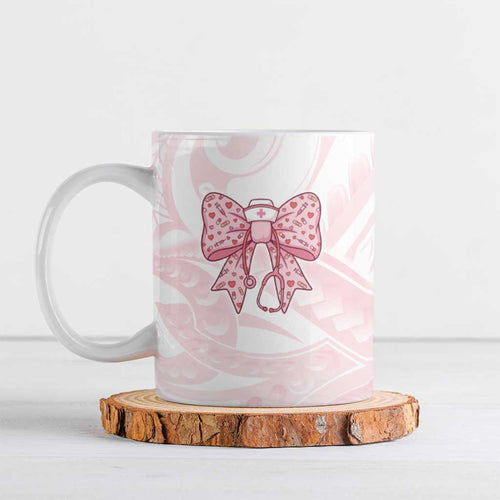 New Zealand Nurses RN Personalised Ceramic Mug Pink Stethoscope Coquette Bow Maori Motif